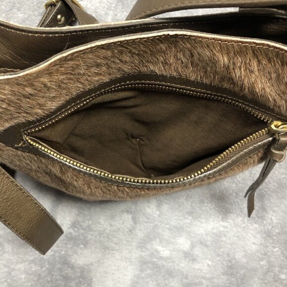 Maurizio Taiuti Genuine Leather Hand Bag Brown Cowhide Hair Cross Body Italian - Picture 3 of 11